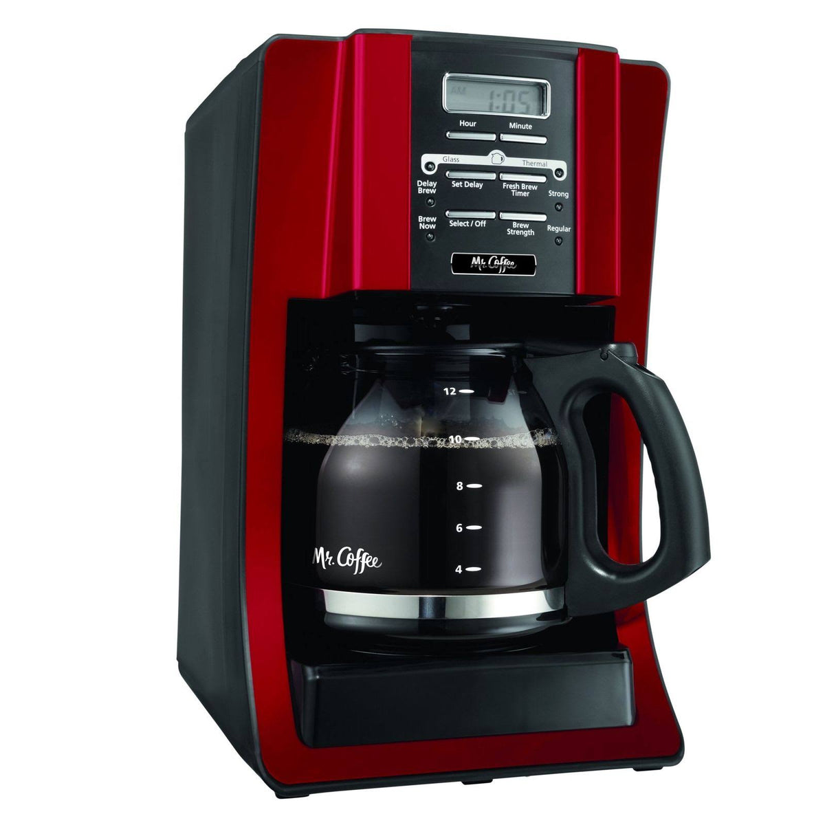 Red Mr. Coffee Advanced Brew Programmable Coffee Maker with 12-Cup Capacity