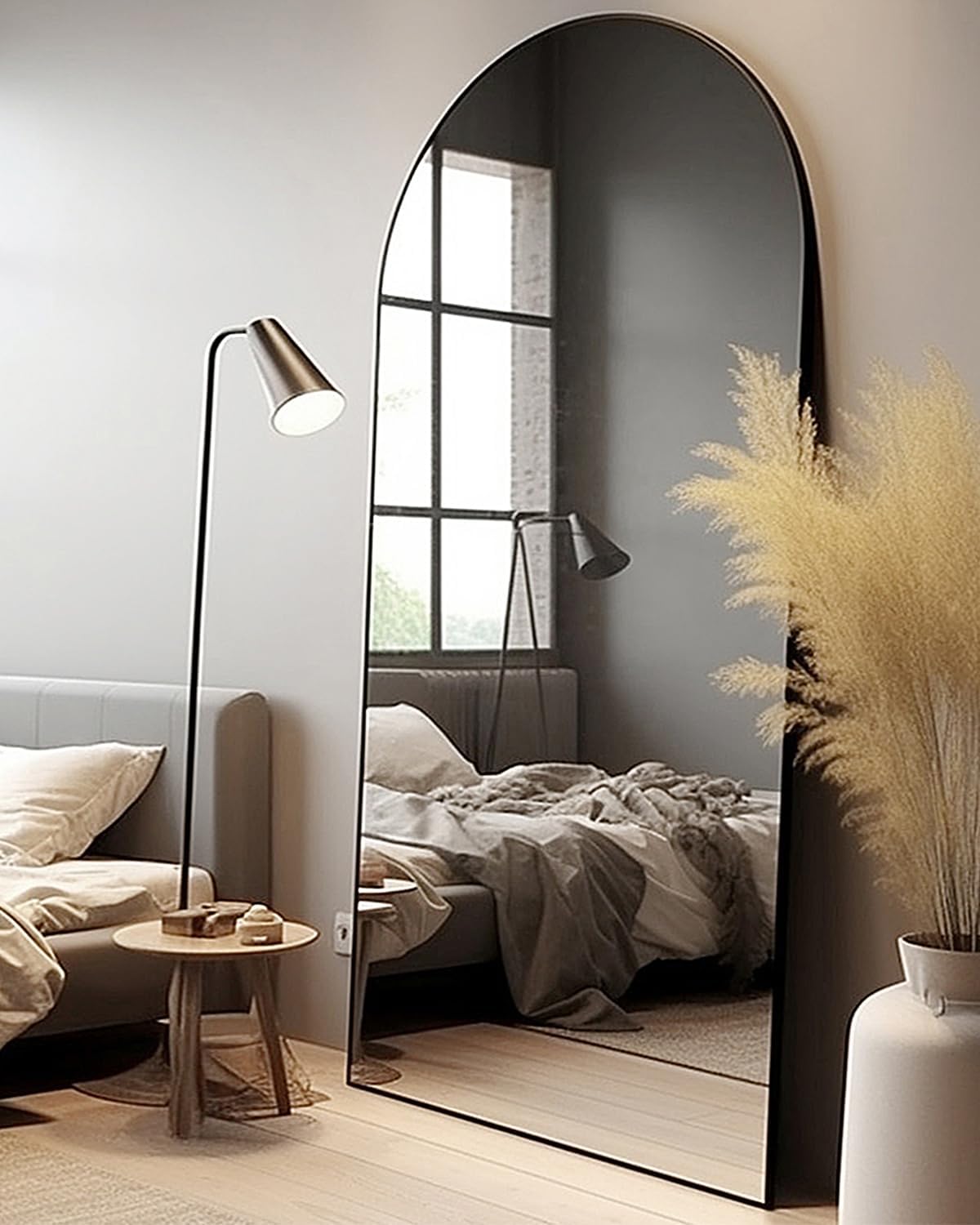 68×26-Inch Oversized Arched Floor Mirror with Black Aluminum Frame, Designed for Standing or Wall Mounting