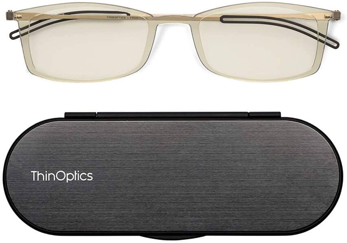 ThinOptics Front Page Blue-Light-Blocking Computer Glasses with Milano Black Case, Clear +2.00