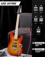 Leo Jaymz 39-Inch Full-Size ST-Style Electric Guitar Starter Kit with SSH Pickup, 5W Portable Amp, Tuner, Gig Bag, Strap and Accessories, Violet Ocean