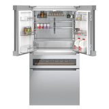 Bosch 800 Series Smart Refrigerator with 4-Door French Door Design, 20 Cu. Ft. Counter-Depth Storage and Beverage Cooler Drawer, Stainless Steel