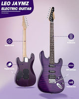 Leo Jaymz 39-Inch Full-Size ST-Style Electric Guitar Starter Kit with SSH Pickup, 5W Portable Amp, Tuner, Gig Bag, Strap and Accessories, Violet Ocean