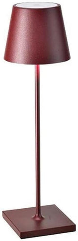 Zafferano Poldina Pro Touch-Dimmable LED Table Lamp in BORDEAUX, Powder-Coated Aluminum with IP54 Protection, Indoor/Outdoor Use, Contact Charging Base and USA Plug