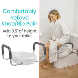 Vive Raised Toilet Seat with Handles for Seniors, Easy-Clean White Seat Riser for Elongated or Standard Bowls, Handicap and Post-Surgery Support
