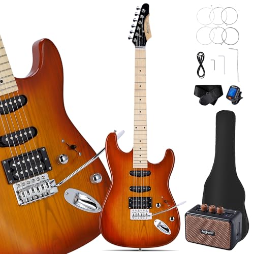 Leo Jaymz 39-Inch Full-Size ST-Style Electric Guitar Starter Kit with SSH Pickup, 5W Portable Amp, Tuner, Gig Bag, Strap and Accessories, Violet Ocean