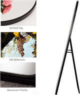 68×26-Inch Oversized Arched Floor Mirror with Black Aluminum Frame, Designed for Standing or Wall Mounting