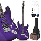 Leo Jaymz 39-Inch Full-Size ST-Style Electric Guitar Starter Kit with SSH Pickup, 5W Portable Amp, Tuner, Gig Bag, Strap and Accessories, Violet Ocean