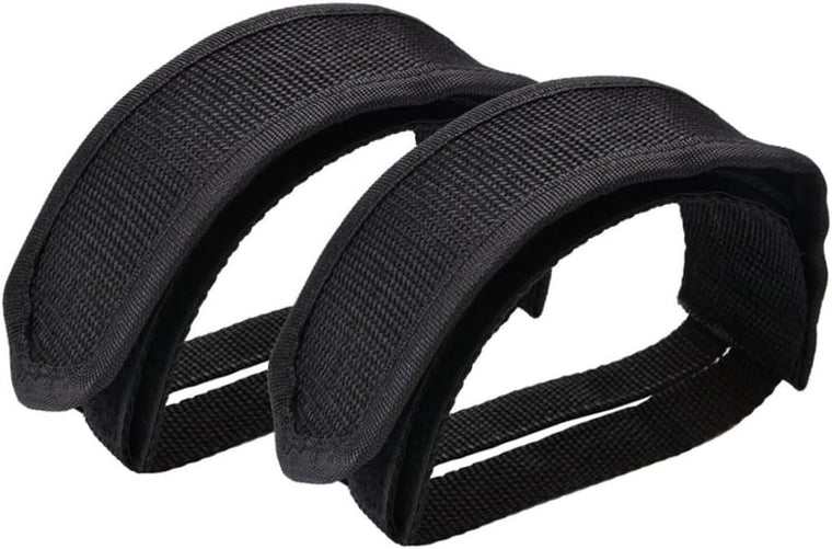 Black Bike Pedal Straps with Toe Clips, 2Pcs Cycling Foot Straps for Kids and Fixed-Gear Bikes