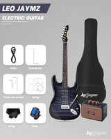 Leo Jaymz 39-Inch Full-Size ST-Style Electric Guitar Starter Kit with SSH Pickup, 5W Portable Amp, Tuner, Gig Bag, Strap and Accessories, Violet Ocean