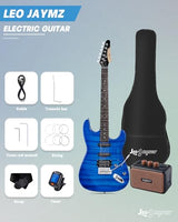 Leo Jaymz 39-Inch Full-Size ST-Style Electric Guitar Starter Kit with SSH Pickup, 5W Portable Amp, Tuner, Gig Bag, Strap and Accessories, Violet Ocean