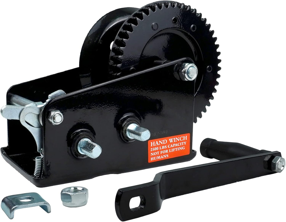 Two-Speed 2500 LBS Hand Crank Winch Set with Hand Brake, Boat Trailer and Lift Wheel Applications, Manual Anchor, Drill and Come-Along Use, Pack of 2