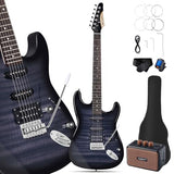 Leo Jaymz 39-Inch Full-Size ST-Style Electric Guitar Starter Kit with SSH Pickup, 5W Portable Amp, Tuner, Gig Bag, Strap and Accessories, Violet Ocean
