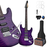 Leo Jaymz 39-Inch Full-Size ST-Style Electric Guitar Starter Kit with SSH Pickup, 5W Portable Amp, Tuner, Gig Bag, Strap and Accessories, Violet Ocean