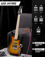 Leo Jaymz 39-Inch Full-Size ST-Style Electric Guitar Starter Kit with SSH Pickup, 5W Portable Amp, Tuner, Gig Bag, Strap and Accessories, Violet Ocean