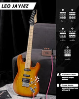 Leo Jaymz 39-Inch Full-Size ST-Style Electric Guitar Starter Kit with SSH Pickup, 5W Portable Amp, Tuner, Gig Bag, Strap and Accessories, Violet Ocean