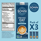 SOWN Organic Oat Creamer, Unsweetened Barista-Style Plant-Based Milk, 32 oz Pack of 6