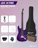 Leo Jaymz 39-Inch Full-Size ST-Style Electric Guitar Starter Kit with SSH Pickup, 5W Portable Amp, Tuner, Gig Bag, Strap and Accessories, Violet Ocean