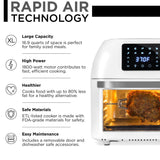 16.9qt Family-Size Air Fryer Countertop Oven with 10-in-1 Cooking Functions, 1800W Rotisserie and Dehydrator, White