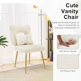 Furnimart Bear-Shaped Vanity Chair with Backrest Pillow, Comfy Teddy Fabric & Golden Metal Legs for Dressing Room, Living Room or Home Office, Green