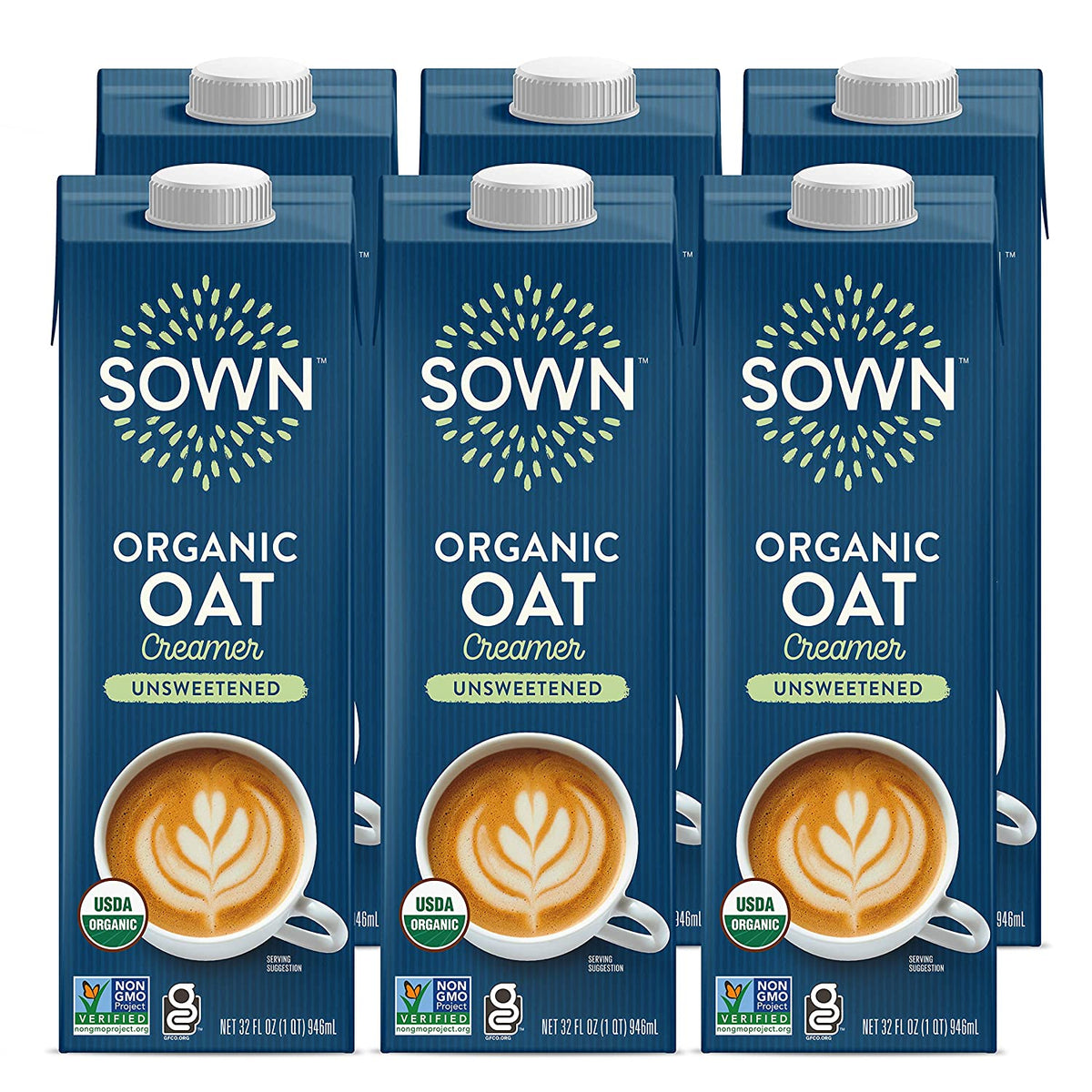 SOWN Organic Oat Creamer, Unsweetened Barista-Style Plant-Based Milk, 32 oz Pack of 6