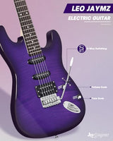 Leo Jaymz 39-Inch Full-Size ST-Style Electric Guitar Starter Kit with SSH Pickup, 5W Portable Amp, Tuner, Gig Bag, Strap and Accessories, Violet Ocean