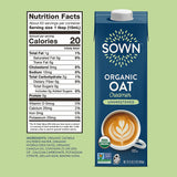 SOWN Organic Oat Creamer, Unsweetened Barista-Style Plant-Based Milk, 32 oz Pack of 6