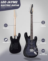 Leo Jaymz 39-Inch Full-Size ST-Style Electric Guitar Starter Kit with SSH Pickup, 5W Portable Amp, Tuner, Gig Bag, Strap and Accessories, Violet Ocean